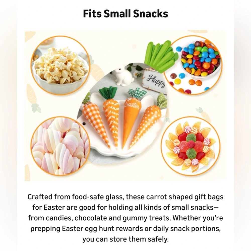 Easter Carrot Cone Party Favor Bags - Orange and Green